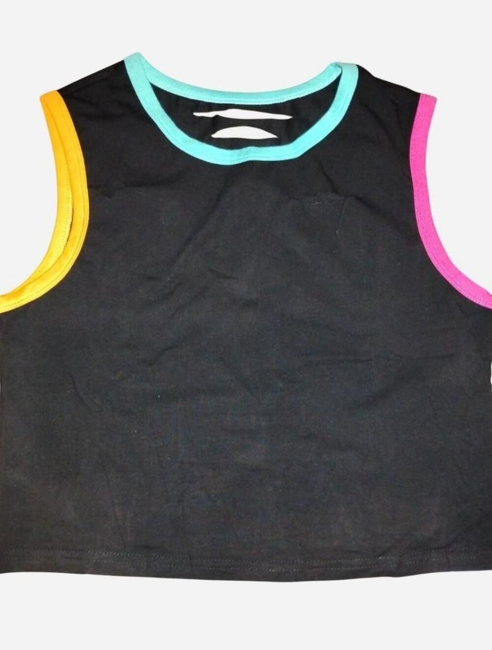 Sofia’s Choice Distressed Crop Tank Top - Colorblock Trim (Size XS)